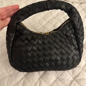 Woven Leather Top-Handle Bag in Black